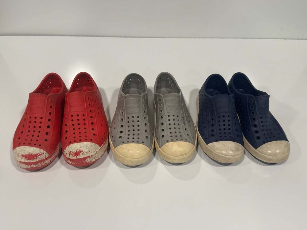 Lot of 3 Pairs Native Jefferson Kids Water Shoes Red Grey Navy Size C12